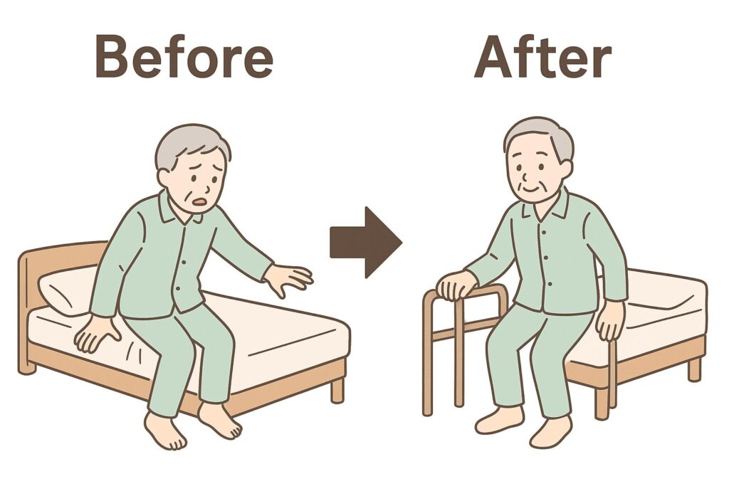 ベッド横に手すりがあると安全です